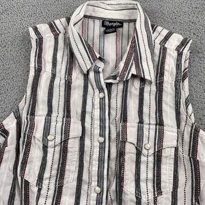 Wrangler Shirt Womens Medium White Black Pearl Snap Sleeveless Western Retro